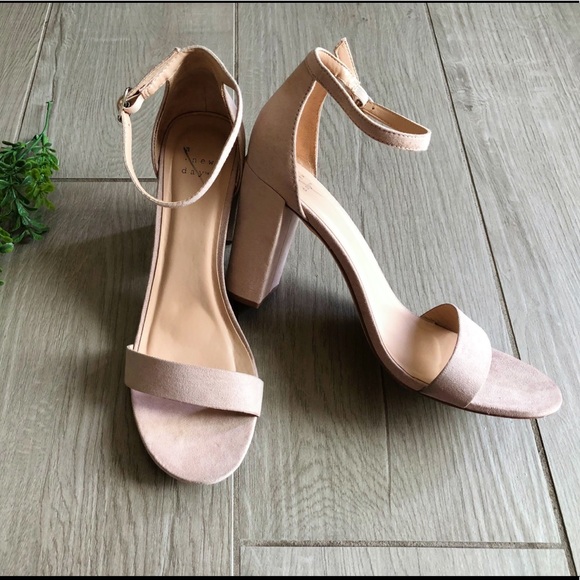 Beige High Strap Block Heels - Picture 5 of 9